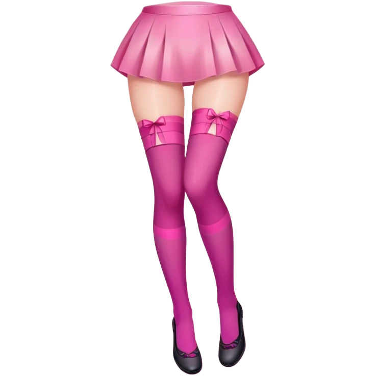 Minimalistic stylized girl in pink glass style with stockings adjusting garter, gradient pink color emoji