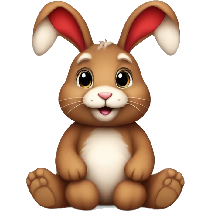 Cute Fluffy brown bunny rabbit teddy wearing red tshirt sitting  emoji
