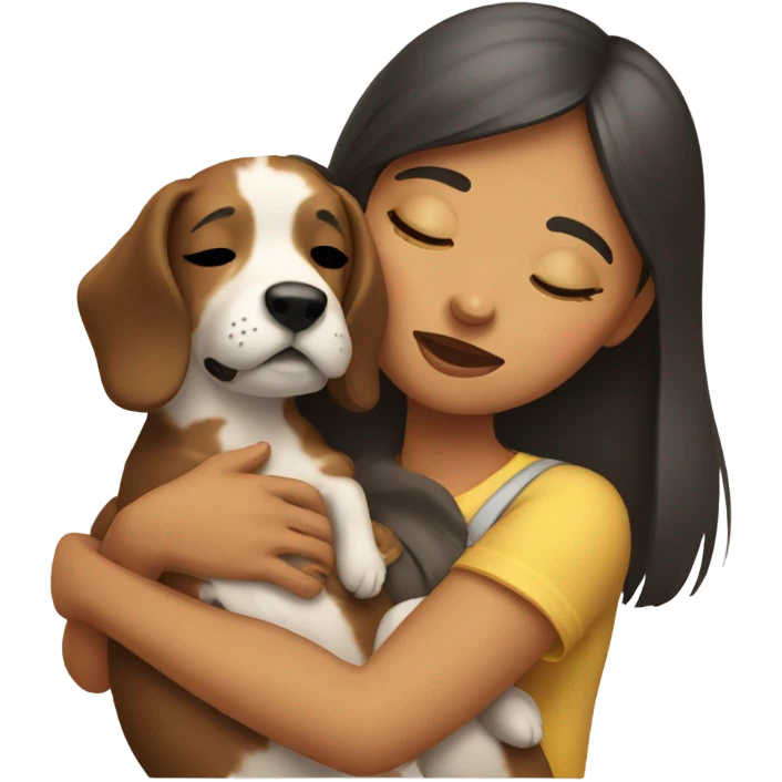 girl holding dog with closed eyes emoji