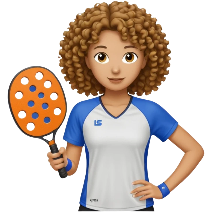 Pickleball player female curly hair emoji