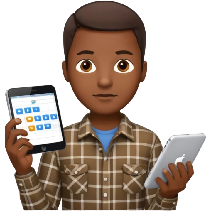 Black man, short brown hair, plaid shirt, sophisticated software engineer emoji