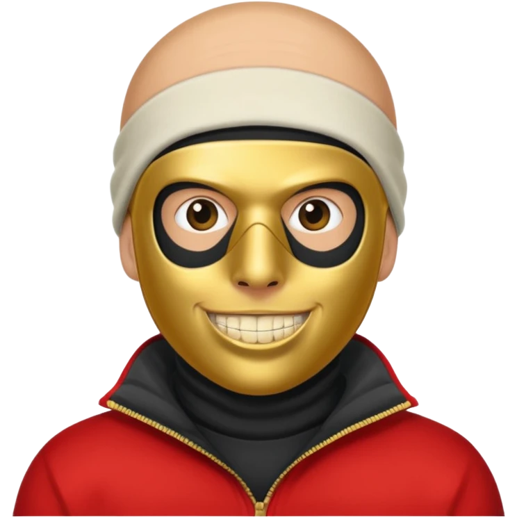 A bald guy wearing a ski mask with gold teeth emoji