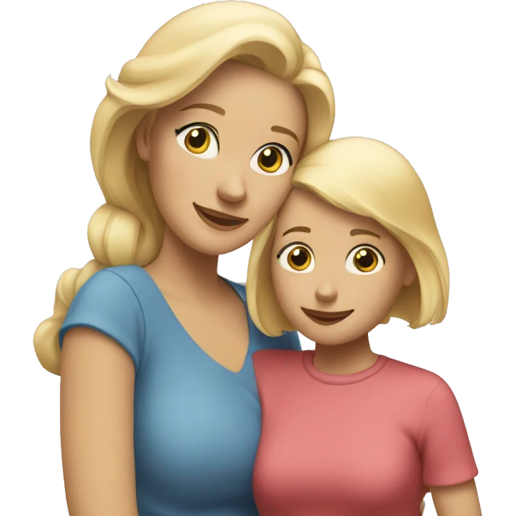 Blonde mom, hugging blonde, grown-up daughter emoji