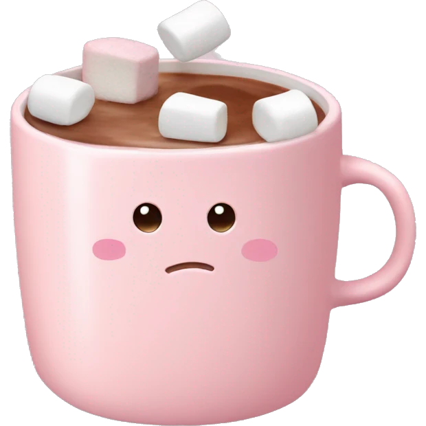 Light Pink mug of hot chocolate with marshmallows inside emoji