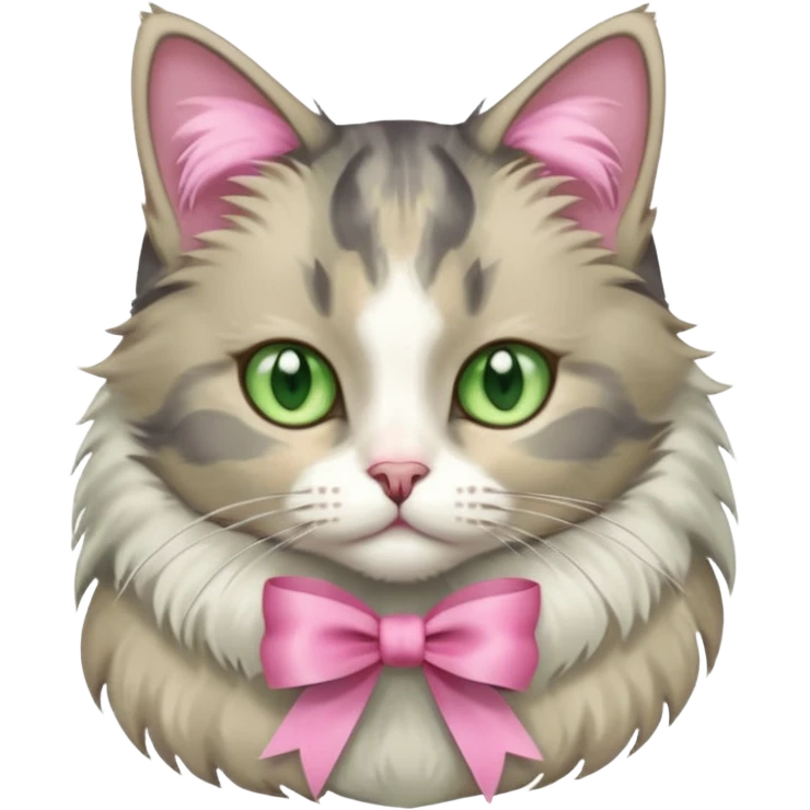 Dilute grey calico cat with pink ribbon emoji