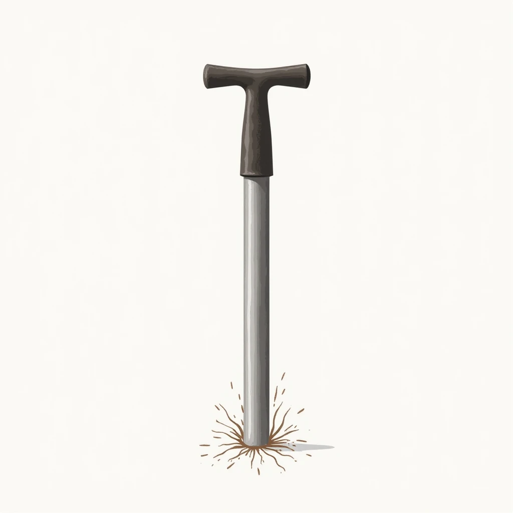 detailed realistic icon of a soil core tool, cylindrical metal tube with a T-shaped handle, used for extracting soil samples emoji