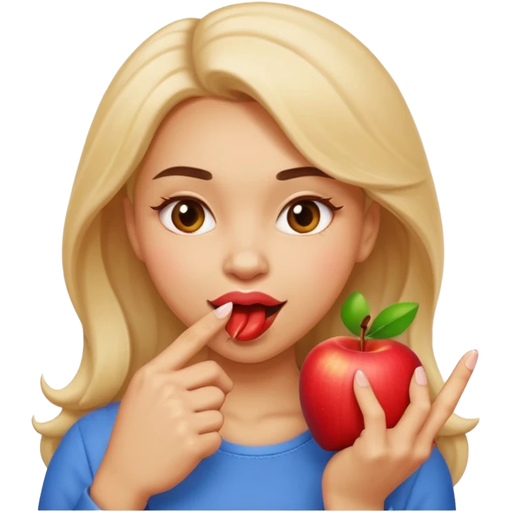 woman biting finger coquettishly, playful expression, Apple emoji style emoji