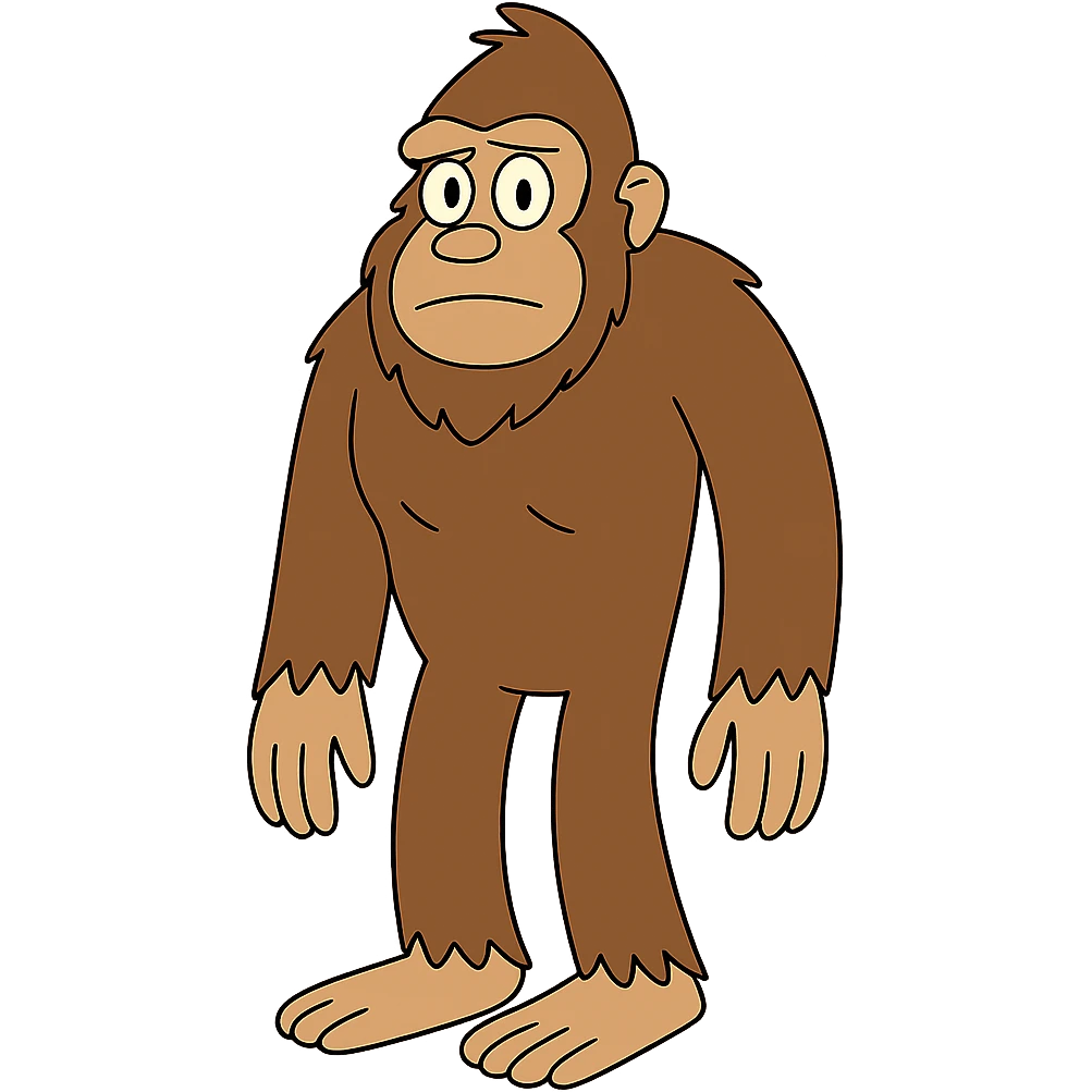 Make the bigfoot stand upright in the same cartoon style. Keep the background transparent. emoji