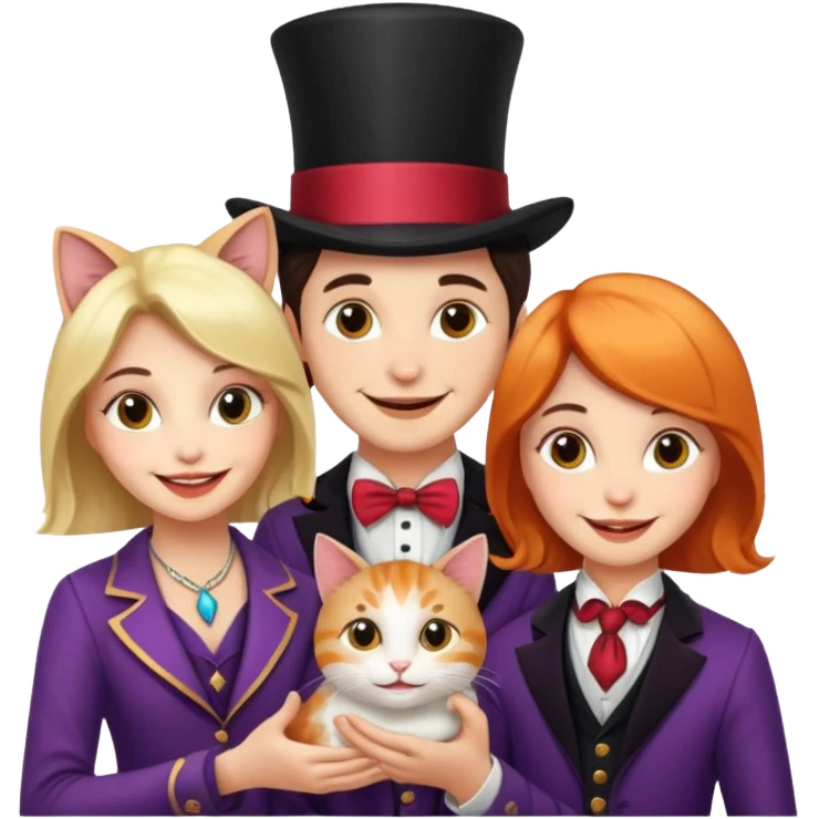 magician couple and their pet cat emoji