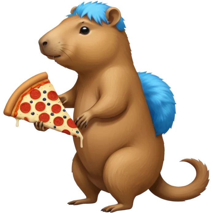 my capybara has got long legs. it has got blue fur. it's eating pizza emoji