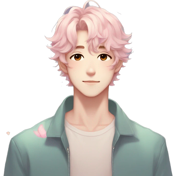 Gorgeous pastel anime style gentle man with blushing face and butterflies aesthetic trending style emoji