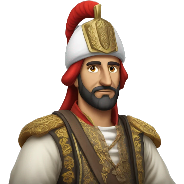 A full-length serious ottoman janissary photorealistic serious emoji