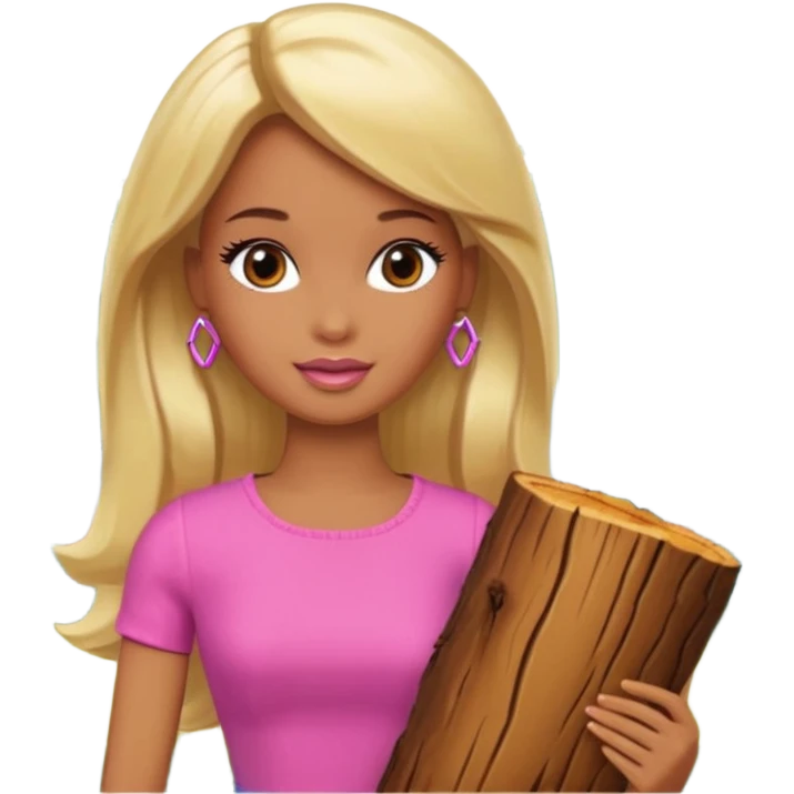 Brown skin blonde hair barbie in front of the woodd emoji