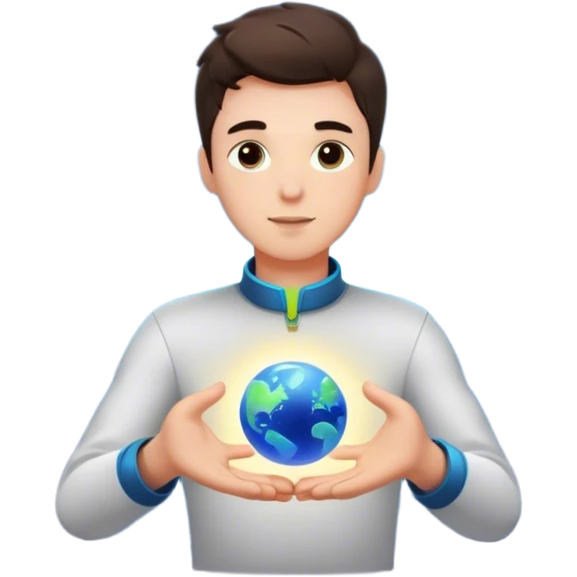 A young man floats in space, touching a particle that glows and expands, shaping the universe around him. Each touch creates new light, symbolizing how his choices build his own reality. emoji