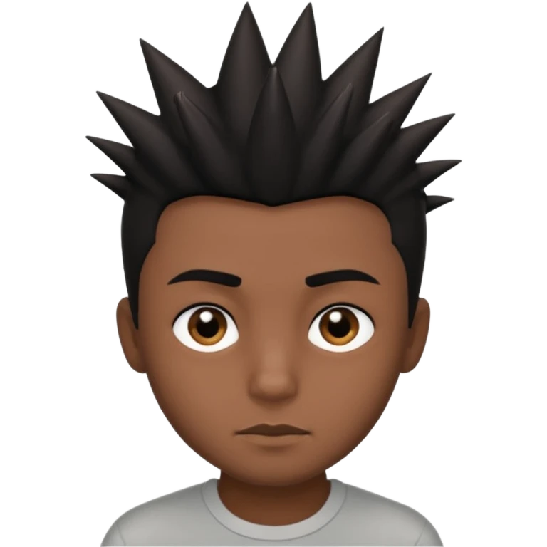 Dark brown boy, with short spiky black hair, black eyes emoji