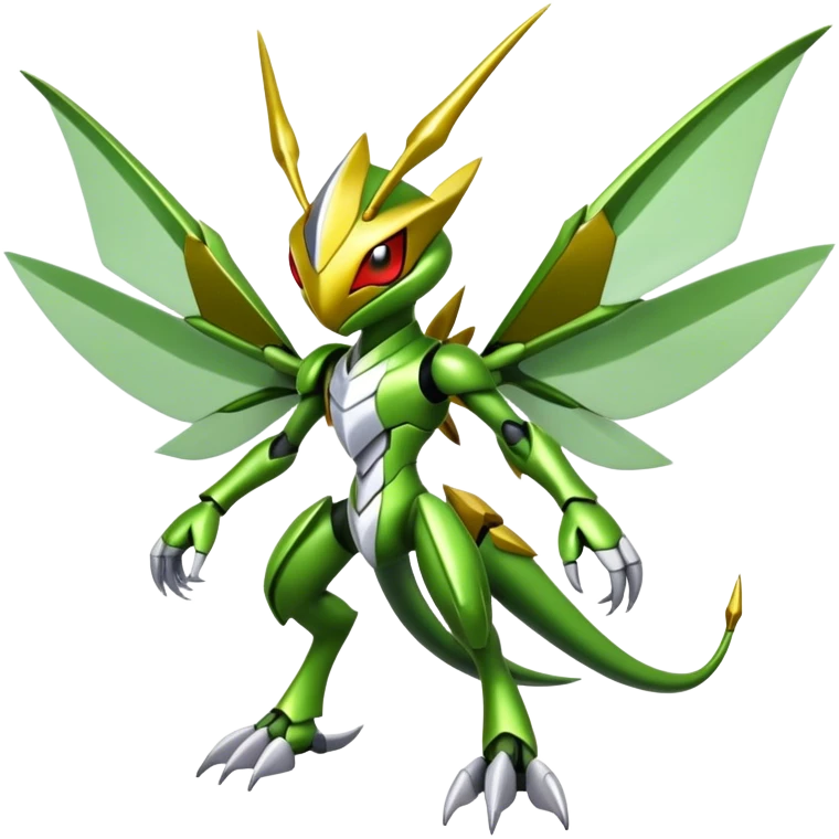 Cute Cool Edgy Shiny Futuristic Ethereal Legendary Kartana-Digimon-Scyther-Scizor-hybrid full body emoji