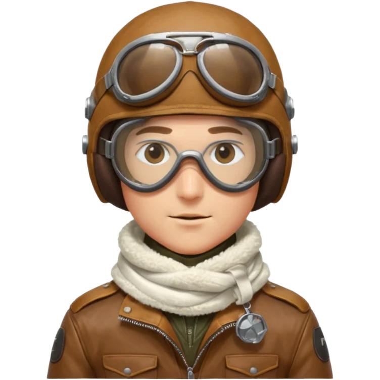 renard aviateur, casque en cuir, écharpe blanche, lunettes "climax" sur le casque au dessus des yeux, blouson aviateur, pas de double lunettes emoji