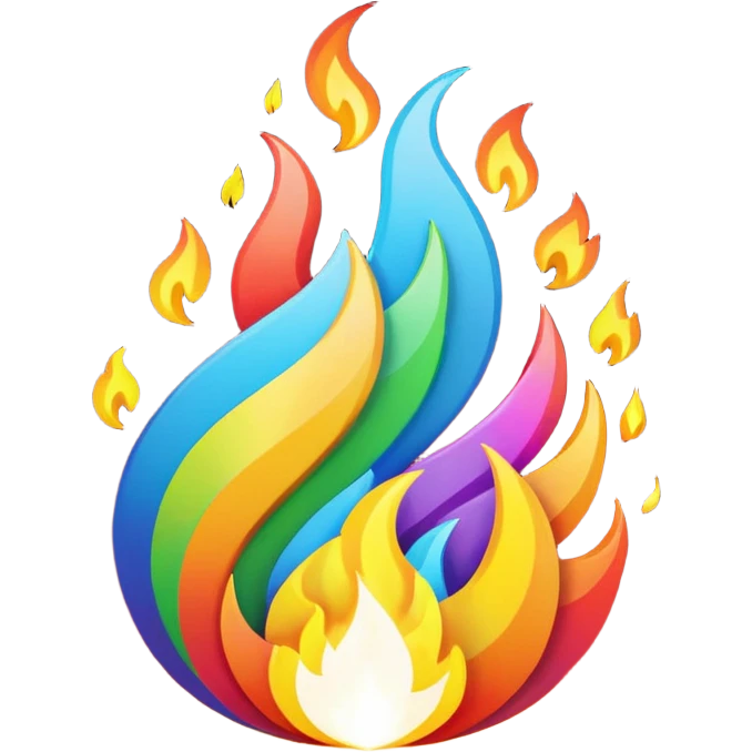 A fire emoji with the colors of the pride flag emoji
