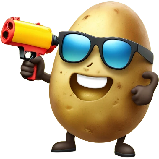 Potato with sunglasses and water gun emoji