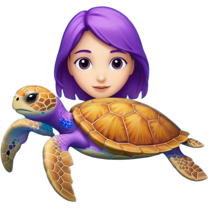 Purple girl Sea turtle in the ocean emoji