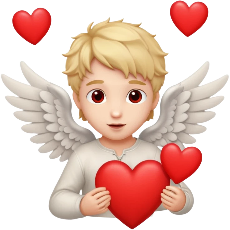 Cupido rodeado de corazones volando mostrando sus alas y su arco   emoji