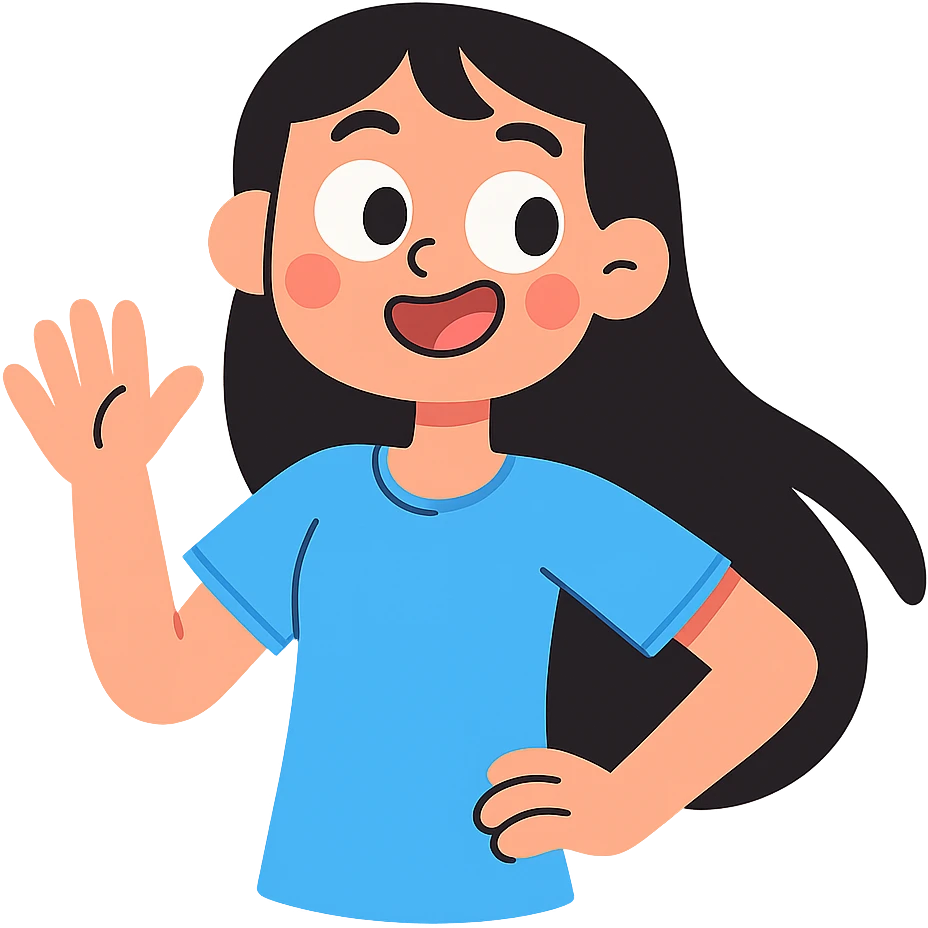 pastel toon style teenager girl with black long hair and blue shirt emoji