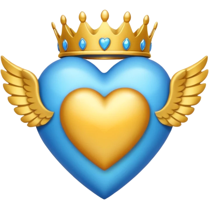 Un emoji de corazón azul con alas y una corona emoji