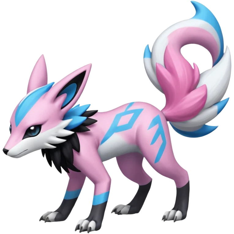 Splash-marked Exotic Meloetta-Zeraora-Lombax-Renamon-Protogen-Palkia-hybrid-fusion-Fakémon-creature, full body emoji