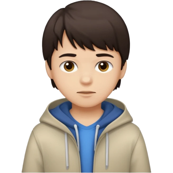 boy dark brown hair with bangs with straight eyebrows folding clothes  emoji