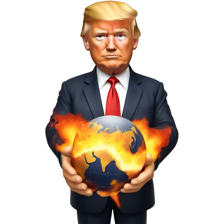Trump with with world on fire in his hands  emoji