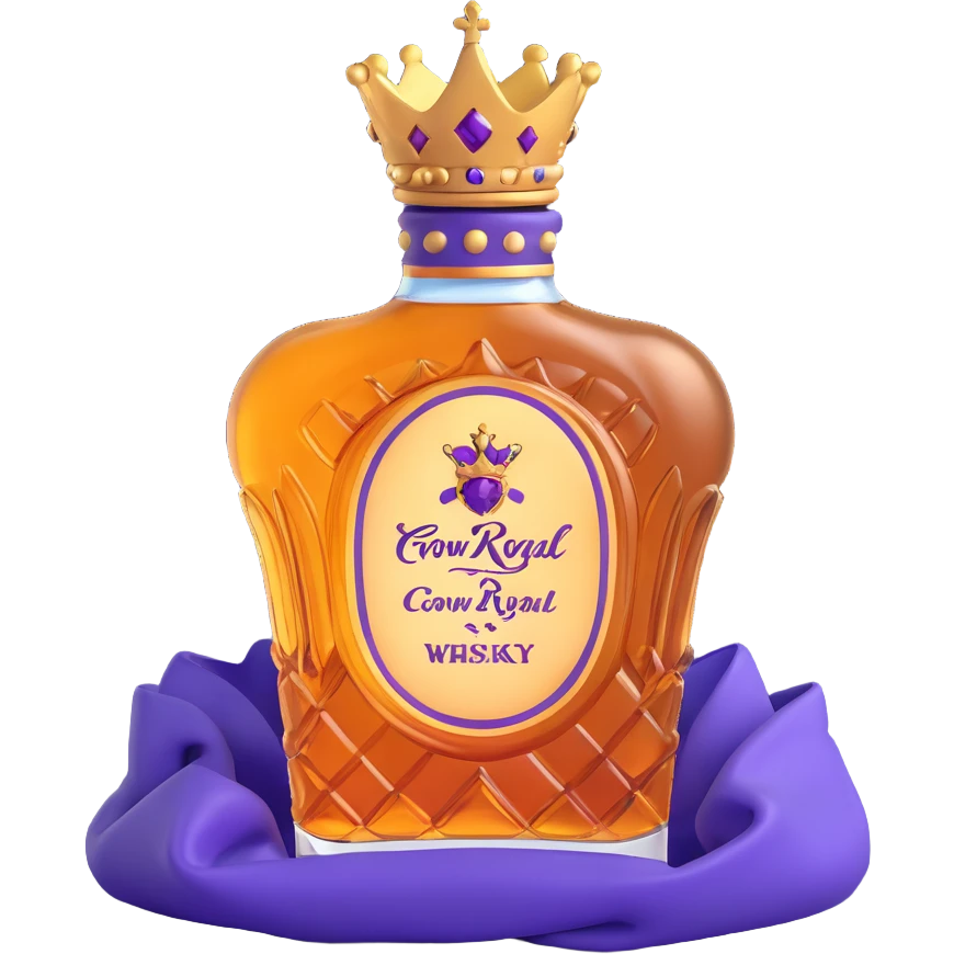 Crown Royal whisky bottle with purple bag and gold crown emoji