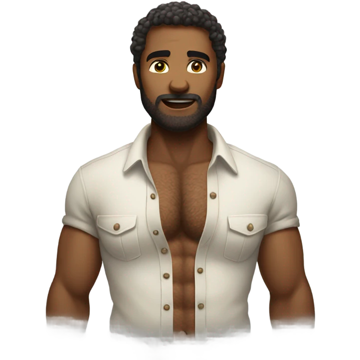 Man show hairy chest out of shirt.   emoji