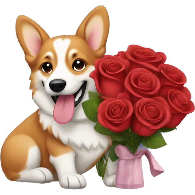 Red rose bouquet with a happy corgi emoji
