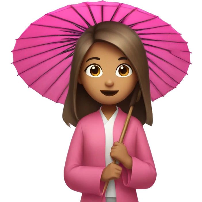 girl with long hair indoors holding pink japanese umbrella emoji