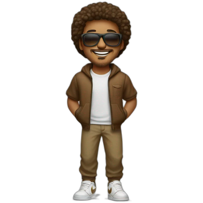 hombre con lentes, pelo castaño, vestido con nike dunk, feliz emoji