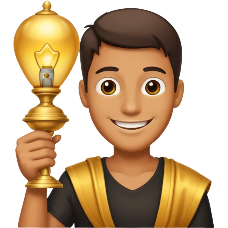 A cartoon character holding a lamp emoji