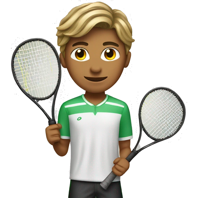 Teenage boy playing tennis with a middle part hair cut tanned emoji