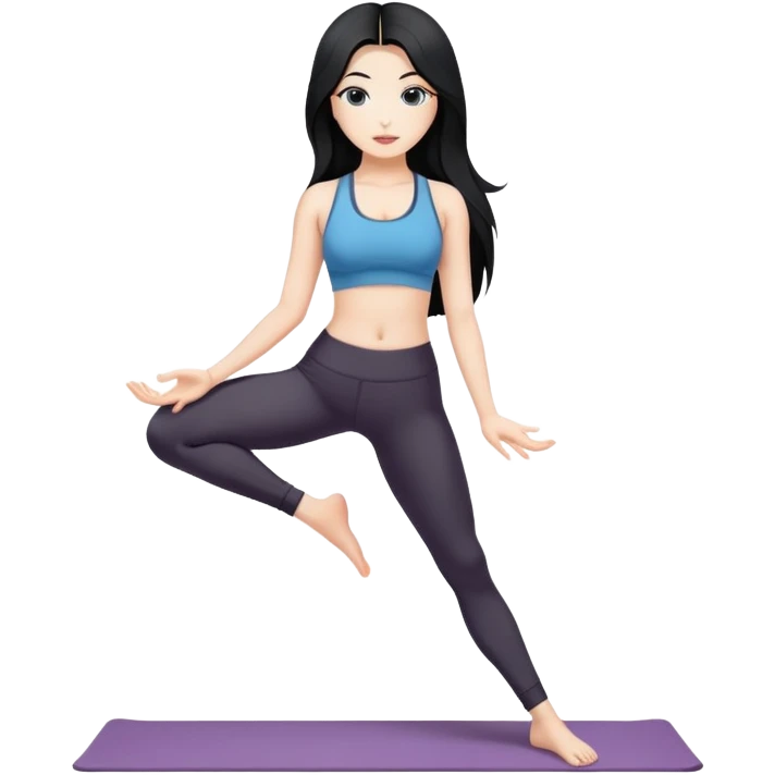 Yoga girl white skin black long hair emoji