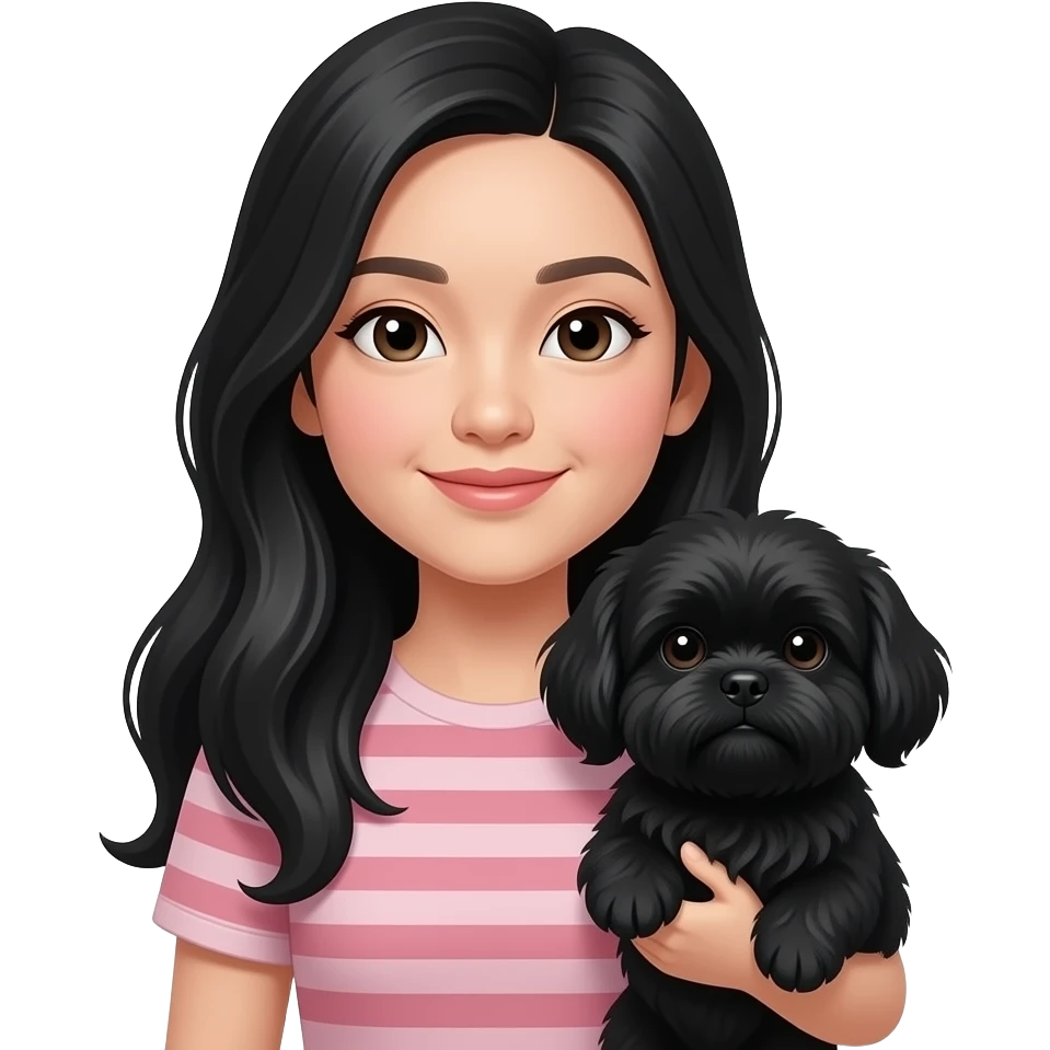 small eyes and long black hair asian lady holding black shih tzu emoji