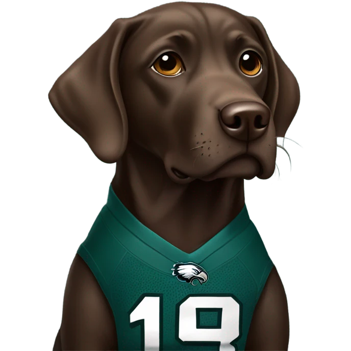 Chocolate Labrador wearing a Philadelphia Eagles jersey emoji