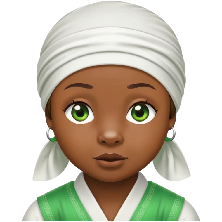 Sweet brown bear with green eyes in a stylish white durag head wrap, cool expression, iOS emoji style emoji