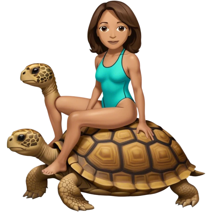 Kamala Harris, in a two-piece bathing suit sitting on top of a tortoise ￼ emoji