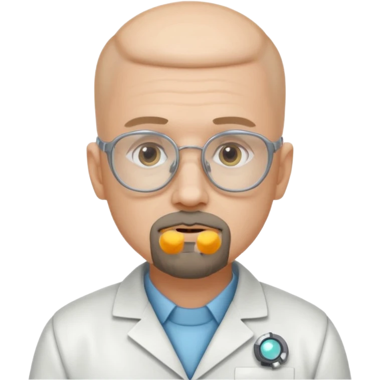 Make a person in a scientist's suit, hairless, with glasses and a goatee. emoji