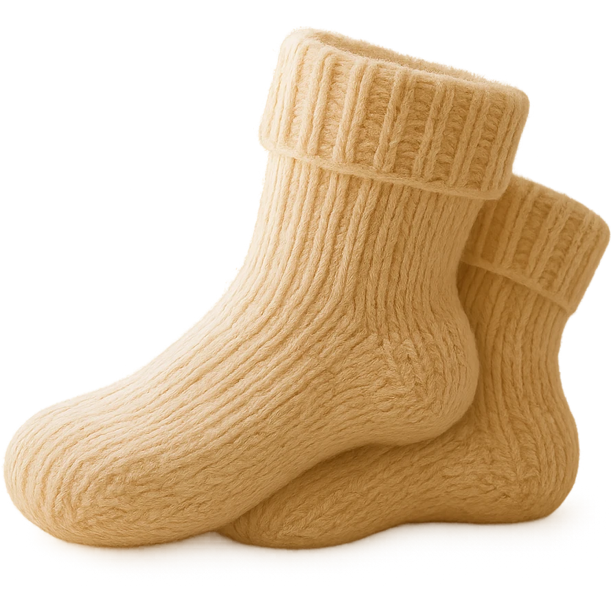 Remove any shadow from the image. Keep the cozy knit socks by a window, soft and warm atmosphere. Maintain transparent background. emoji