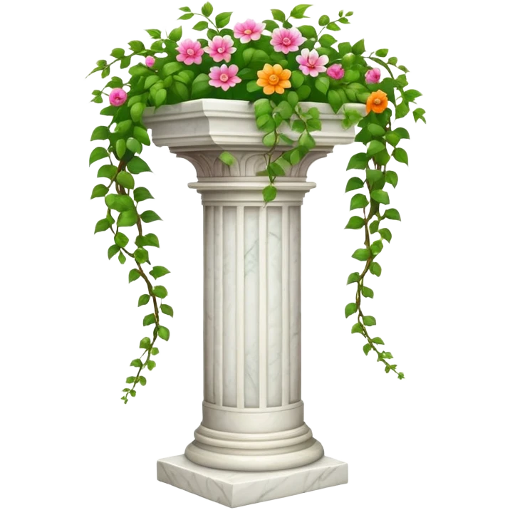 White tall marble pedestal with vines growing and gorgeous flowers beautiful romantic scenery  emoji