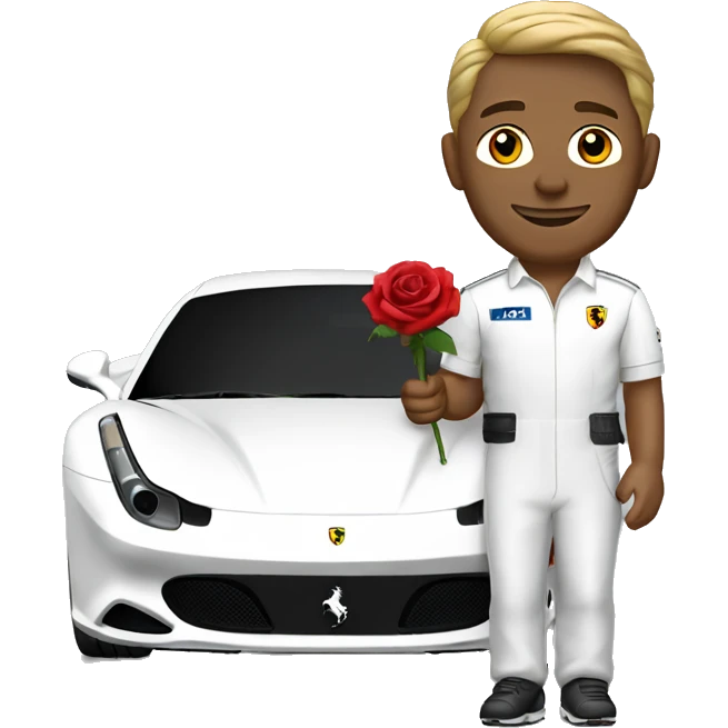 Ferrari white driver with rose in hand emoji