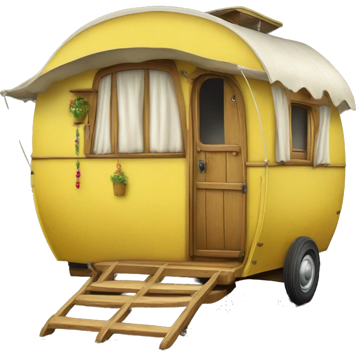 Realistic yellow vintage round gypsy caravan wagon camper emoji