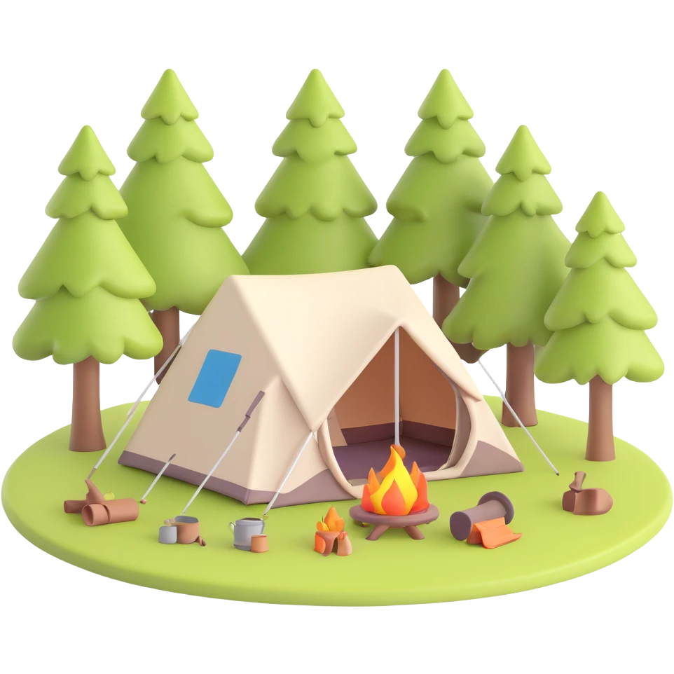 camping scene with tent and trees emoji