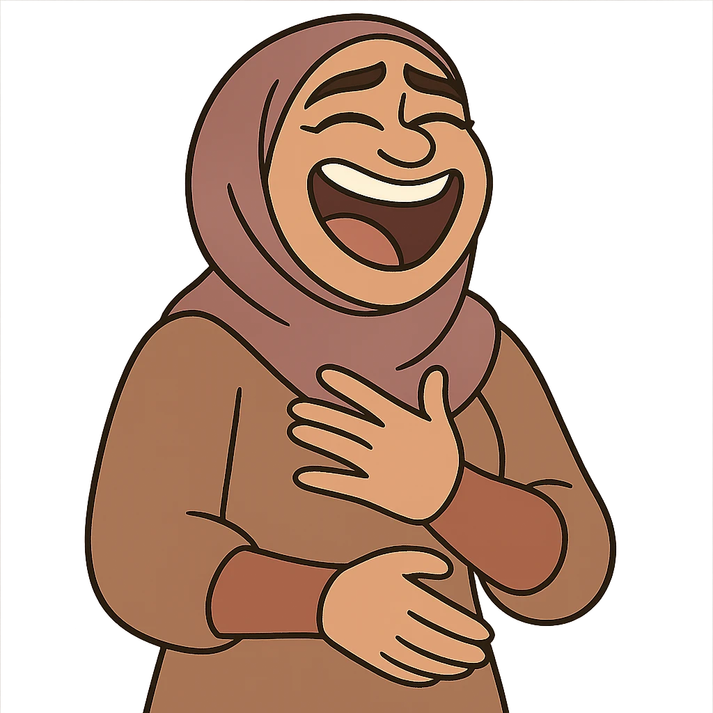 hijabi woman with medium fair skin, laughing, cartoon style emoji