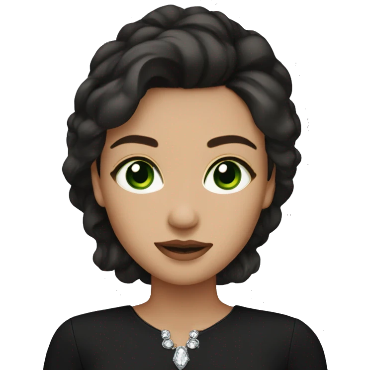 Medium complexion brunette with green eyes wearing a black blouse with crystals emoji